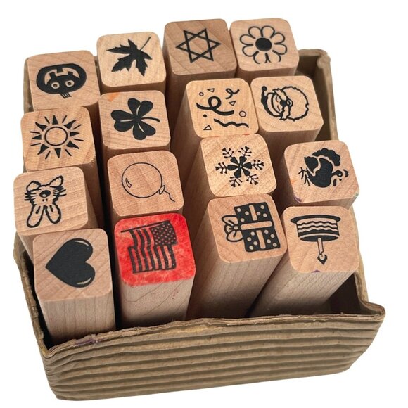 DIY 53 Craft Wooden Rubber Stamps Lot, 3 Decorative Craft Punchers Scrapbooking - Picture 3 of 11